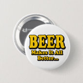 ビールが良くなる – ビール好おもしろいきのスローガン 缶バッジ (正面&裏面)