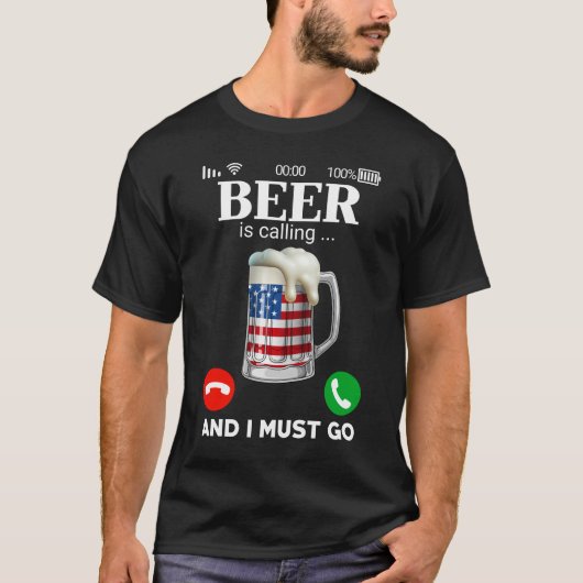 ビールが電話おもしろいで、ビールが電話で Tシャツ (正面)