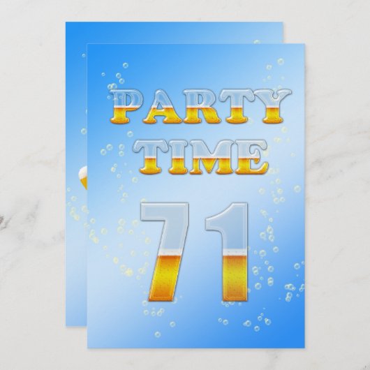 ビールたっぷりの71歳の誕生日パーティーの招待状 招待状 (正面/裏面)