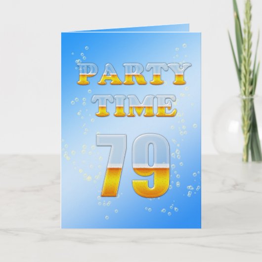 ビールたっぷりの79歳の誕生日パーティー招待状 招待状 (正面)