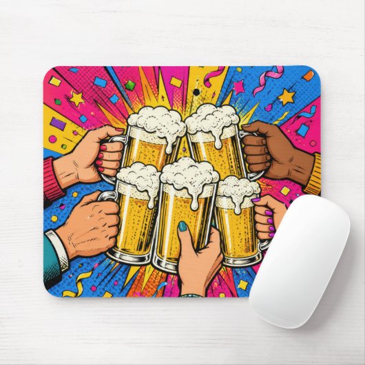 ビールで乾杯 ポップアート マウスパッド (マウス)