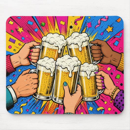 ビールで乾杯 ポップアート マウスパッド (正面)