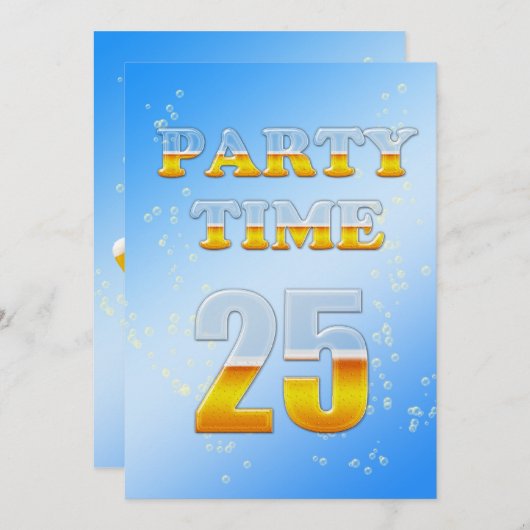 ビールで25回目の誕生日パーティーの招待状 招待状 (正面/裏面)