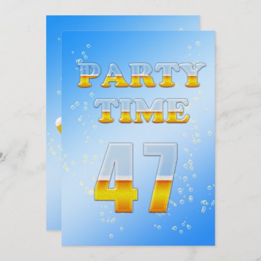ビールで47回目の誕生日パーティーの招待状 招待状 (正面/裏面)