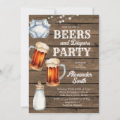 ビールとおむつパーティーウッドメンズベビーシャワー 招待状 (正面)