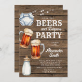 ビールとおむつパーティーウッドメンズベビーシャワー 招待状 (正面/裏面)