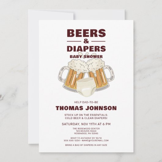 ビールとおむつベビーシャワーパーティー 招待状 (正面)