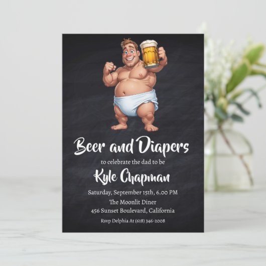 ビールとおむつ男性のおむつパーティの招待状 招待状 (スタンド正面)