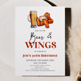 ビールとウィングスのチキンウィングスの誕生日パーティー 招待状