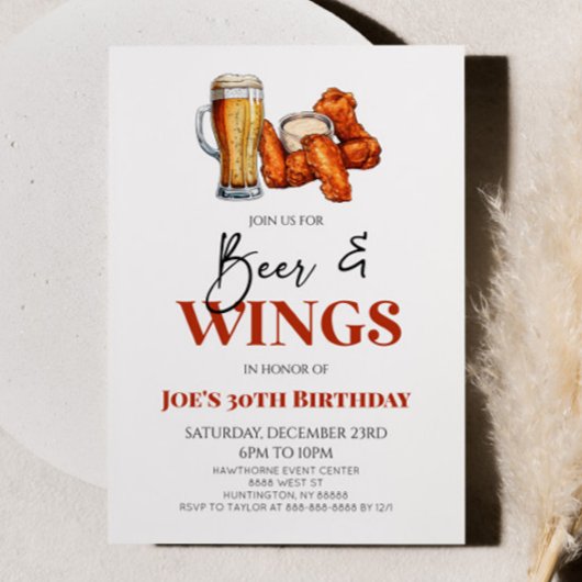 ビールとウィングスのチキンウィングスの誕生日パーティー 招待状
