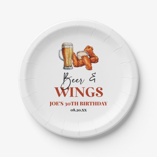 ビールとウィングスの誕生日パーティー ペーパープレート (正面)