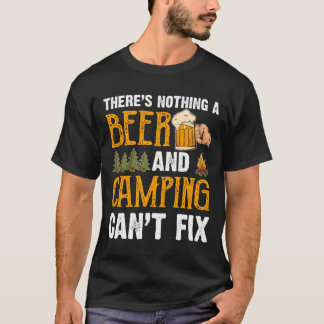 ビールとキャンプが解決できないことは何もないよ 面白い フリー Tシャツ