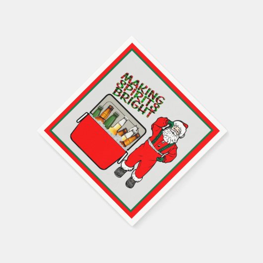 ビールとサンタ付き赤いアイチェスト スタンダードカクテルナプキン (角)