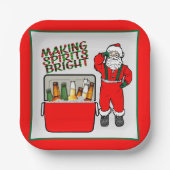 ビールとサンタ付き赤いアイチェスト ペーパープレート (正面)