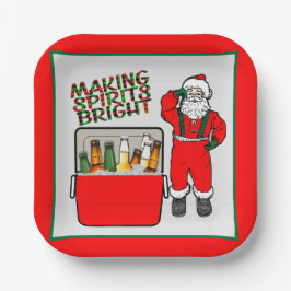 ビールとサンタ付き赤いアイチェスト ペーパープレート