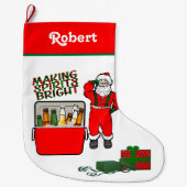 ビールとサンタ付き赤いアイチェスト ラージクリスマスストッキング (正面)