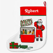 ビールとサンタ付き赤いアイチェスト ラージクリスマスストッキング (裏面)