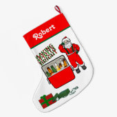 ビールとサンタ付き赤いアイチェスト ラージクリスマスストッキング (裏面 (吊り時))