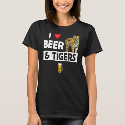 ビールとタイガースの飲おもしろいみ動物愛好家 Tシャツ (正面)