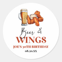 ビールとチキンウィングスの誕生日パーティーの景品ステッカー