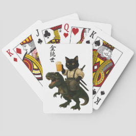 ビールとティラノサウルスに乗った猫の侍 | レトロな日本風アート トランプ
