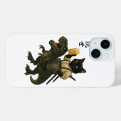 ビールとティラノサウルスに乗った猫の侍 | レトロな日本風アート Case-Mate iPhoneケース (裏面 (横))