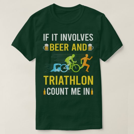 ビールとトライアスロンの選手 Tシャツ (デザイン正面)