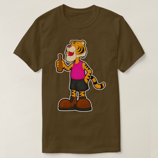 ビールとビールを飲むタイガーボトル Tシャツ (デザイン正面)