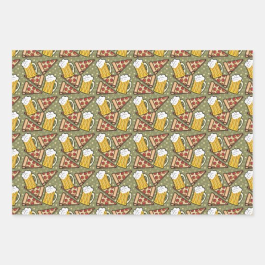 ビールとピザのグラフィックパターン ラッピングペーパーシート (正面)