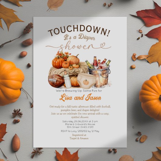 ビールとフットボール パンプキン 秋 おむつ シャワー 招待状