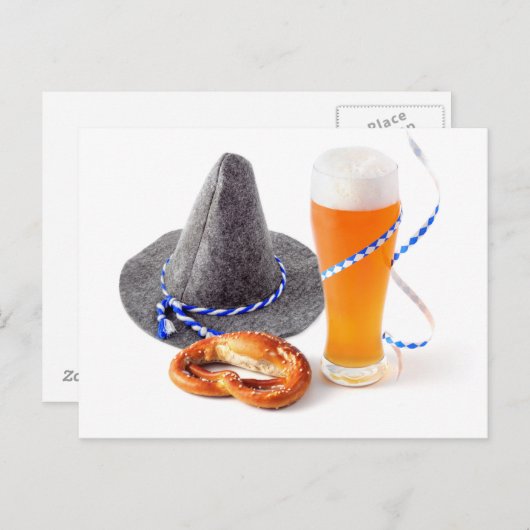 ビールとプレッツェルを含むオクトーバーフェストストリーマー ポストカード (正面/裏面)