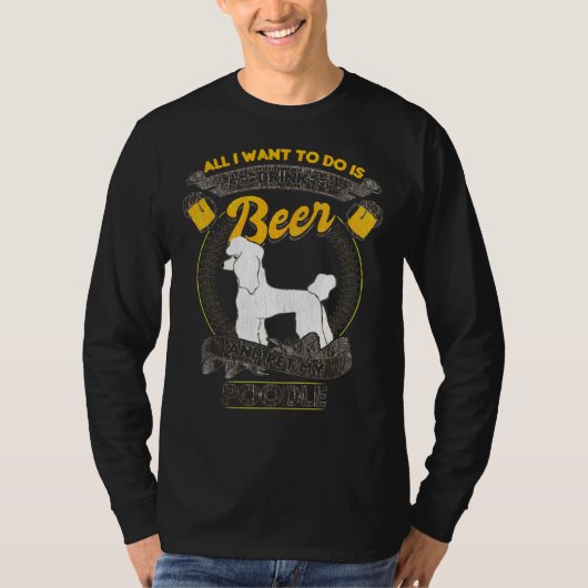 ビールとプードル犬 Tシャツ (正面)