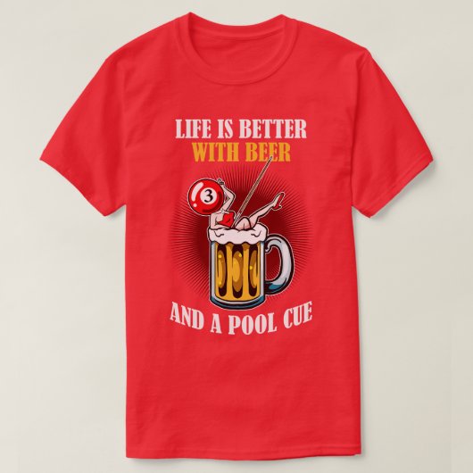 ビールとプールのキューのビリーおもしろいダー Tシャツ (デザイン正面)