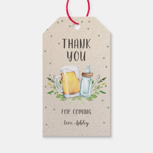 ビールとボトル赤ちゃんシャワー緑ありがとう ギフトタグ (正面)