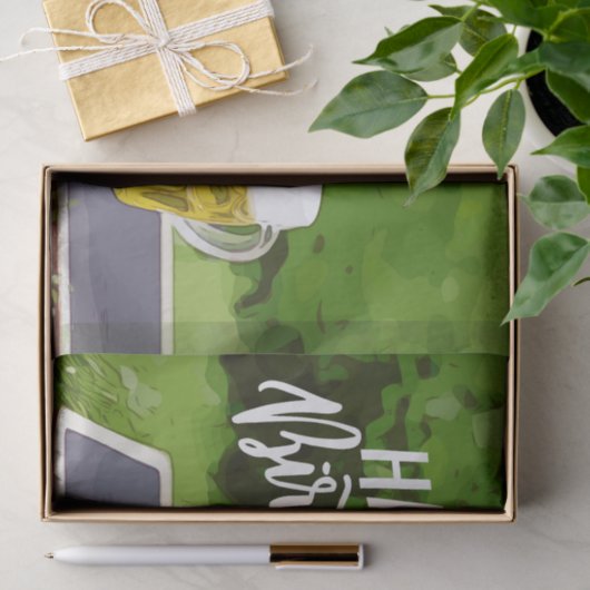 ビールとボールの誕生日がグリーンに点灯したテニス用ラケット 薄葉紙 (ギフト)