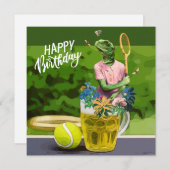ビールとボールラケットを緑に塗ったテニス誕生日 (正面/裏面)