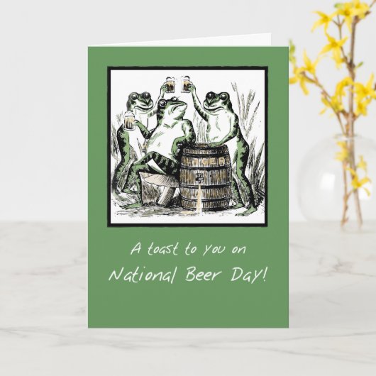 ビールと一緒におもしろい自慢する全国ビアデイカエル カード (黄色い花)