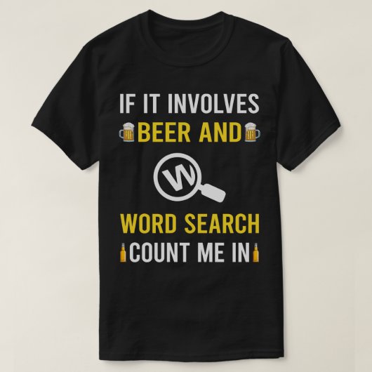 ビールと単語の検索 Tシャツ (デザイン正面)