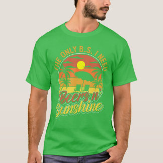 ビールと日差しだけあれば幸せ レトロビーチ風デザイン Tシャツ