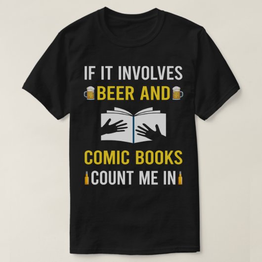 ビールと漫画ブック漫画 Tシャツ (デザイン正面)