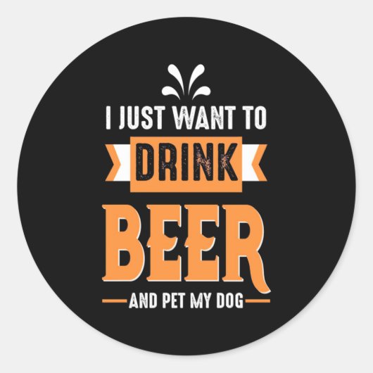 ビールと犬 ラウンドシール (正面)
