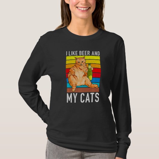 ビールと猫がビールを飲む Tシャツ (正面)