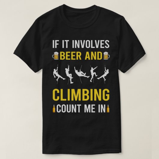 ビールと登山登山クライマー Tシャツ (デザイン正面)