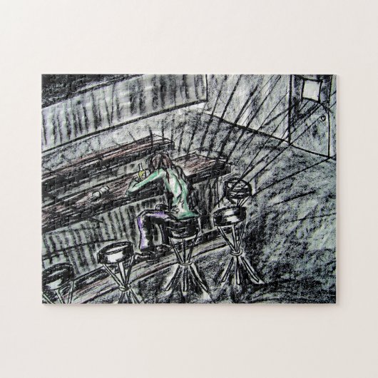 ビールと空きバーは木炭スケッチ ジグソーパズル (横)