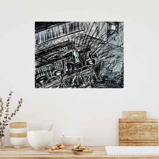 ビールと空きバーは木炭スケッチ ポスター (キッチン)