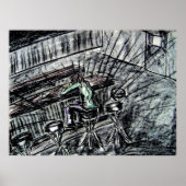 ビールと空きバーは木炭スケッチ ポスター (正面)