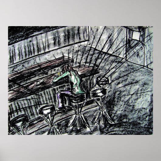 ビールと空きバーは木炭スケッチ ポスター (正面)