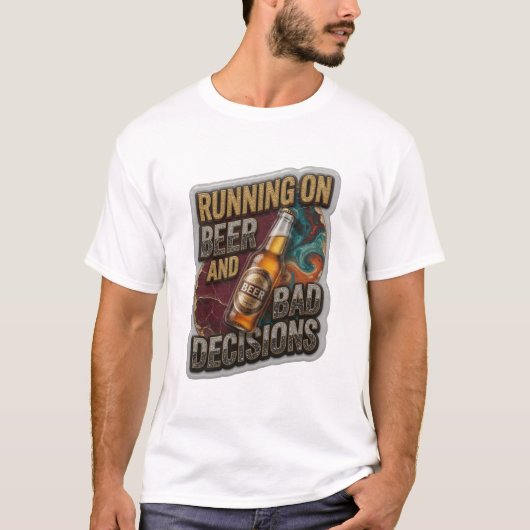 ビールと誤った判断で駆け抜ける Tシャツ (正面)
