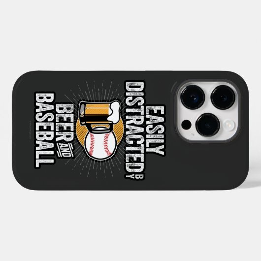 ビールと野球のケースメイトiに容易に気を散らす Case-Mate iPhoneケース (裏面 (横))