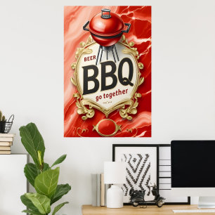 ビールとBBQが一緒に行く ポスター